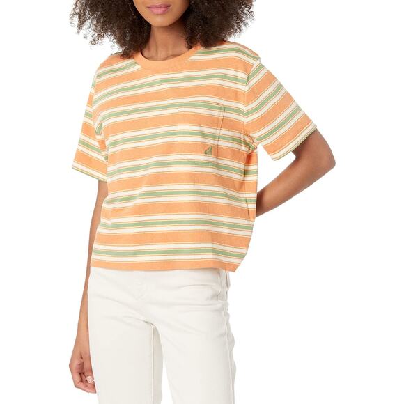 Roxy Women's Short Sleeve Yarn Dye T-Shirt Golden Ochre Good Vibes Medium - Picture 6 of 7